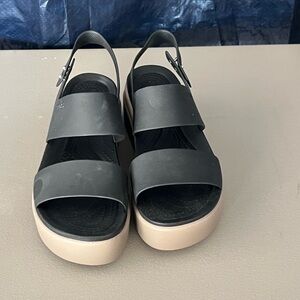 CROCS Black and Tan Platform Sandals